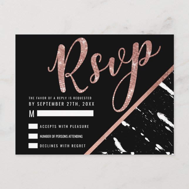 Moderne Schwarz-weiße Rose aus Marmor Gold Chic UA Postkarte (Vorderseite)