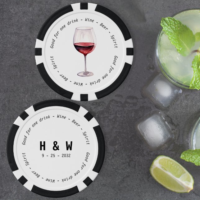 Moderne Schwarz-weiße Rotweinsuppe Pokerchips (Modern Black White Red Wine Drink Voucher Wedding Poker Chips)