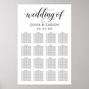 Moderne Schwarz-Weiße Schrift Hochzeits-Sitzordnun Poster