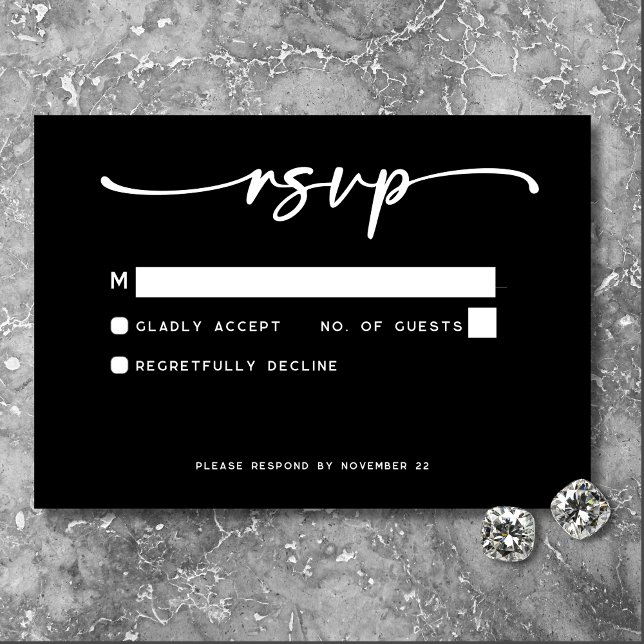 Moderne Schwarz-weiße Script-Minimal-Hochzeit RSVP Karte (Modern Black White Script Photo Wedding No Dinner RSVP Card)