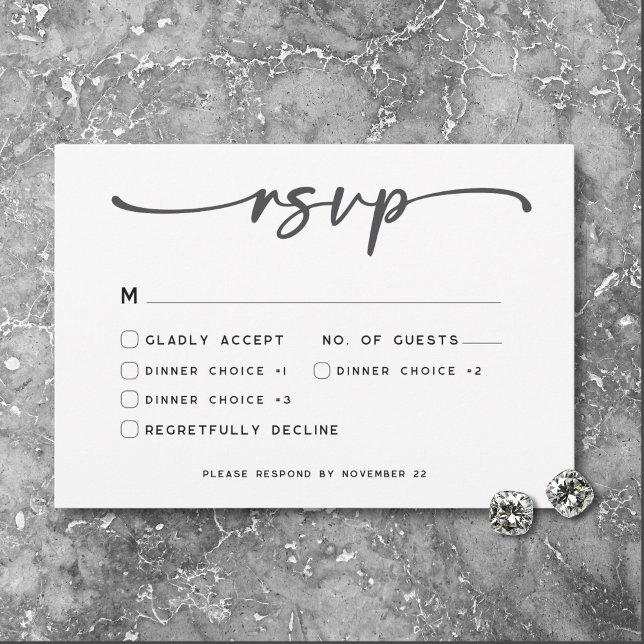 Moderne Schwarz-weiße Script-Minimal-Hochzeit RSVP Karte (Modern Black White Script Photo Wedding RSVP Card)