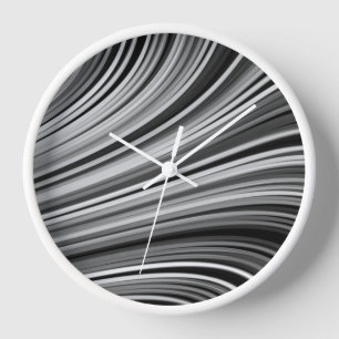 Moderne Schwarz-weiße Silver Gray Curvy Lines Uhr