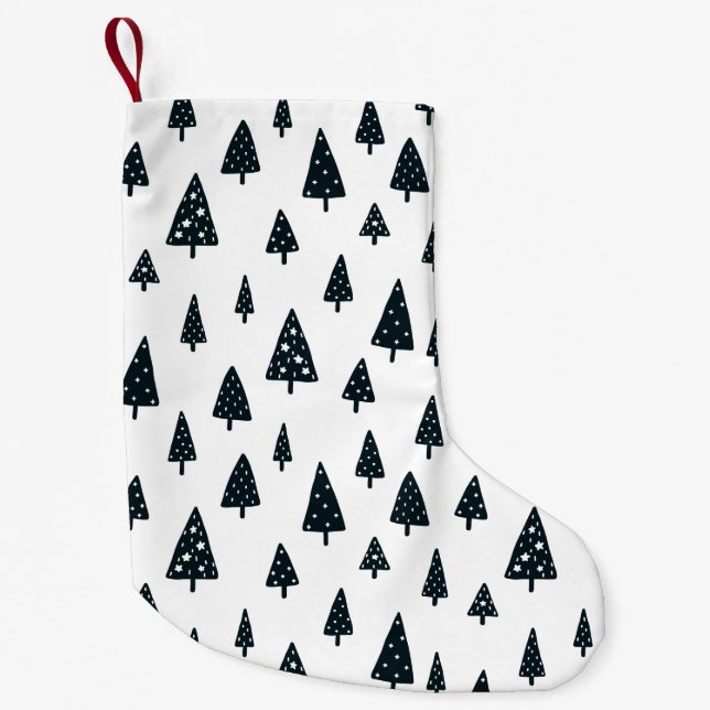 Moderne schwarz-weiße skandinavische Weihnachtsbau Kleiner Weihnachtsstrumpf (Vorderseite)