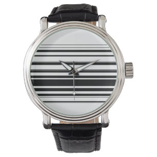 Moderne Schwarz-weiße Streifen Armbanduhr