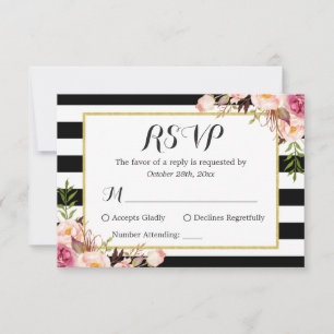 Moderne Schwarz-weiße Streifen Blumenmuster UAWG RSVP Karte
