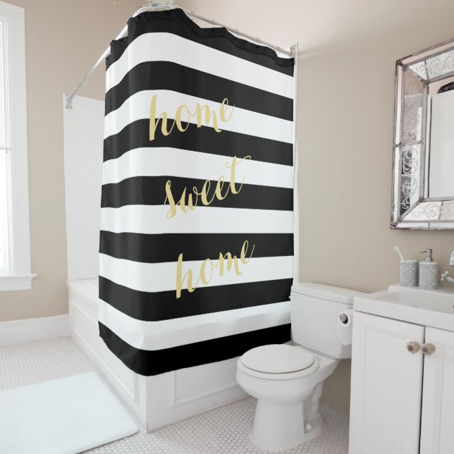 Moderne Schwarz-weiße Streifen Gold Custom Quote C Duschvorhang (Beispiel)