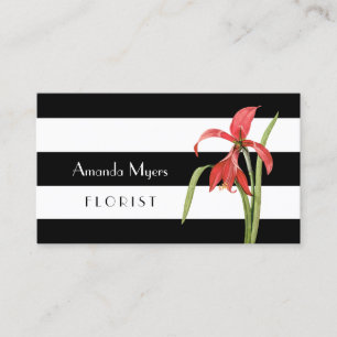 Moderne Schwarz-weiße Streifen mit Amaryllis Visitenkarte