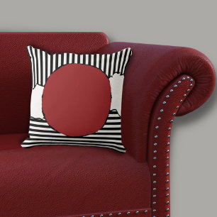 Moderne schwarz-weiße Streifen roter Punkt Kissen