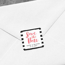 Moderne schwarz-weiße Streifen Save the Date Quadratischer Aufkleber