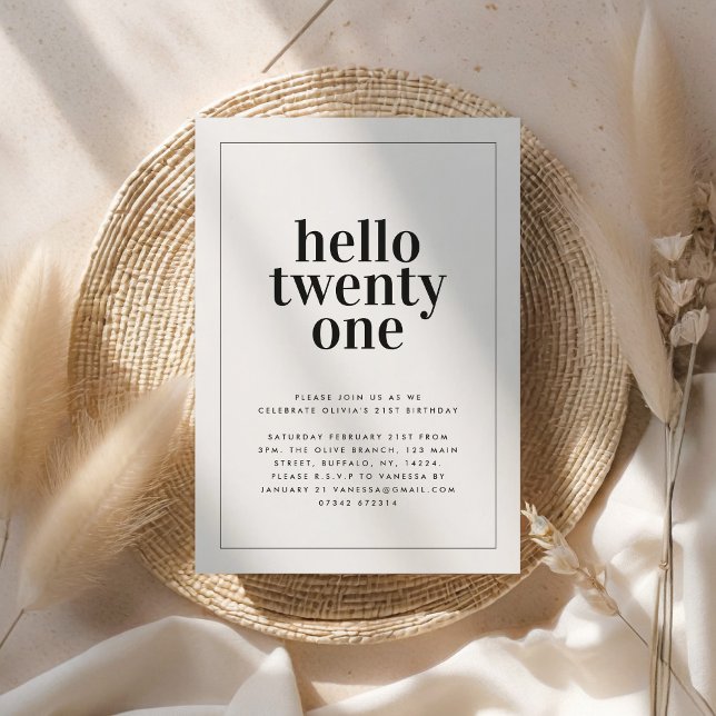 Moderne Schwarz-weiße Typografie 21 Foto Geburtsta Einladung (Von Creator hochgeladen)