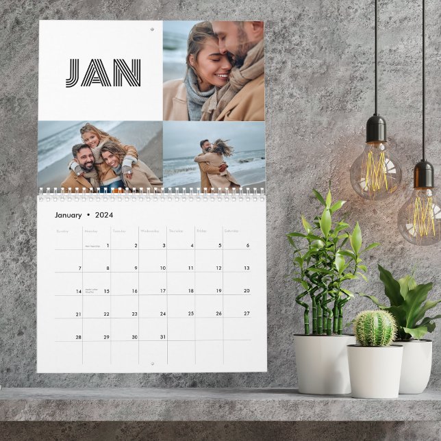 Moderne Schwarz-weiße Typografie-3-Foto-Familie Kalender (Von Creator hochgeladen)
