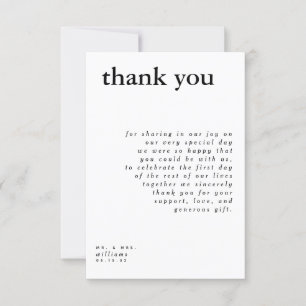 Moderne Schwarz-weiße Typografie Hochzeit Danke Einladung