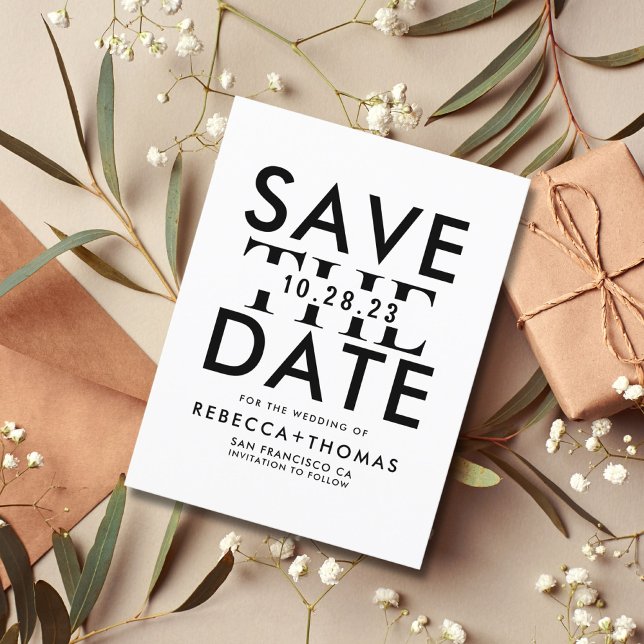 Moderne Schwarz-weiße Typografie Save the Date Inv Postkarte (Von Creator hochgeladen)