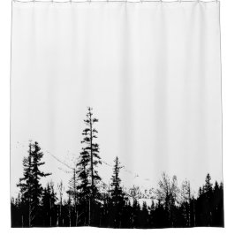 Moderne Schwarz-weiße Waldbaummindestbedingungen Duschvorhang