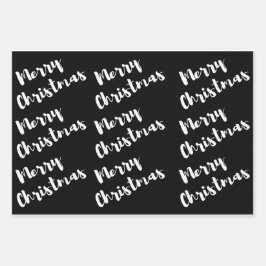 Moderne Schwarz-weiße Weihnachtskalligraphie Geschenkpapier Set