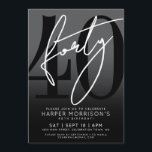 Moderne Schwarze 40. Geburtstagsfeier Party Einlad Einladung<br><div class="desc">Feiern Sie 40 Jahre im Stil mit dieser modernen grau bis schwarz Gradienten 40. Geburtstag Party Einladung. Das Design zeichnet sich durch eine große schwarze "40" über die meisten Karten aus, die mit einem handgeschriebenen, weißen "40"-Schrift überlagert ist, um einen kühlen, zeitgenössischen Look zu erhalten. Die Details des Party liegen...</div>
