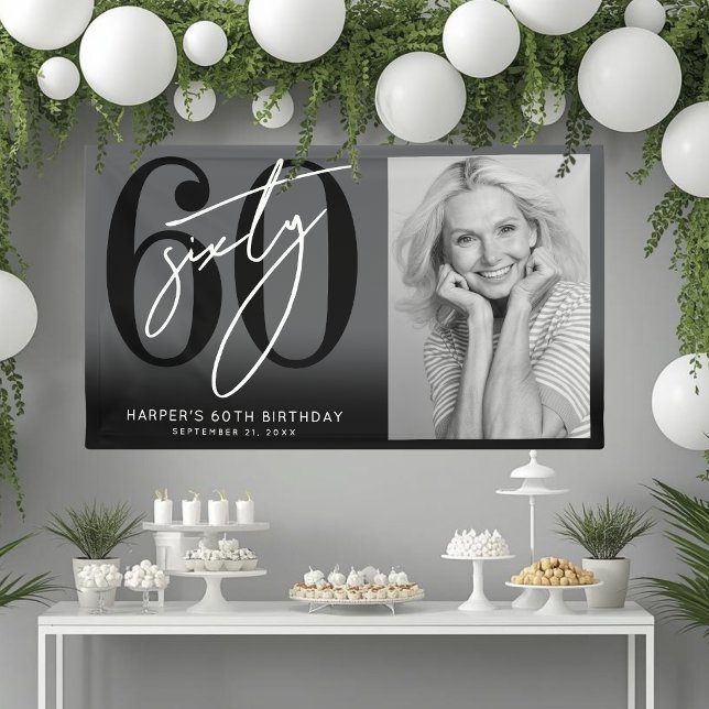 Moderne schwarze 60. Geburtstagsfeier Banner (Modern Black 60th Birthday Party Banner)