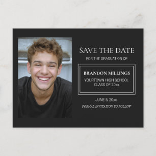 Moderne Schwarze Abschlussfoto Save-the-Date-Einla Ankündigungspostkarte