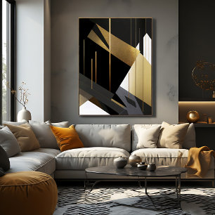 Moderne schwarze abstrakte Geometrie in Gold Poster