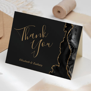 Moderne schwarze Achat-Gold-Dunkle-Hochzeits-Danke Karte