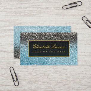 Moderne schwarze Aqua-Blau-Glitter-Schönheits-Make Visitenkarte