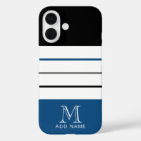 Moderne schwarze blaue Streifen mit Monogramm-Name