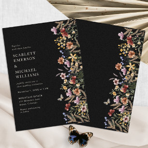 Moderne schwarze Boho-Hochzeit Einladung