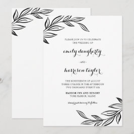 Moderne Schwarze Botanische Hochzeit Einladung