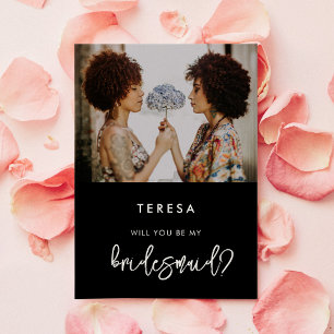 Moderne schwarze Bridesmaid-Fotokarte Einladung