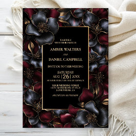 Moderne Schwarze Burgund Gray Floral Wedding Einladung
