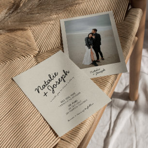 Moderne schwarze creme retro-whimsical Foto-Hochze Einladung