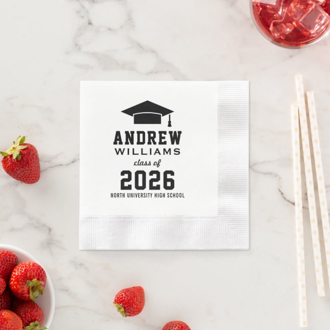 Moderne Schwarze Custom 2025 Graduation Party Serviette (Beispiel)