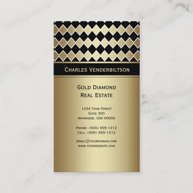 Moderne schwarze Diamant-Visitenkarte des Gold#2 Visitenkarte (Vorderseite)