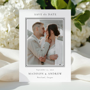 Moderne schwarze Doppellinien 2 Foto-Hochzeit Save The Date