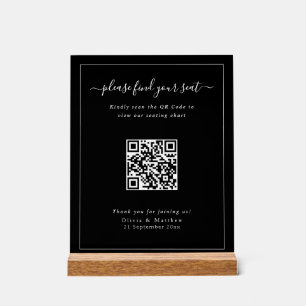 Moderne schwarze dunkle Hochzeits-QR-Code-Sitzordn Acrylschild