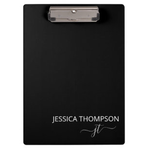 Moderne schwarze einfache Schrift girly Monogramm Klemmbrett