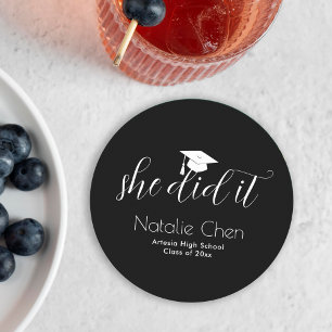 Moderne Schwarze Elegante Schriftart Abschluss Runder Pappuntersetzer