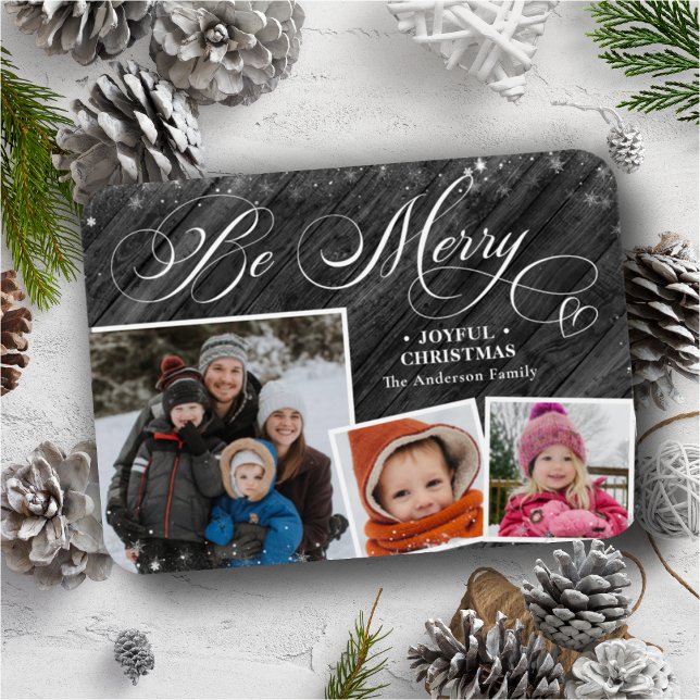 Moderne Schwarze Elegante Script Snowflakes Bokeh  Magnet (Von Creator hochgeladen)