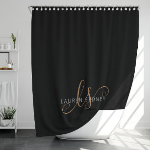Moderne schwarze feminine Schrift Monogramm Duschvorhang