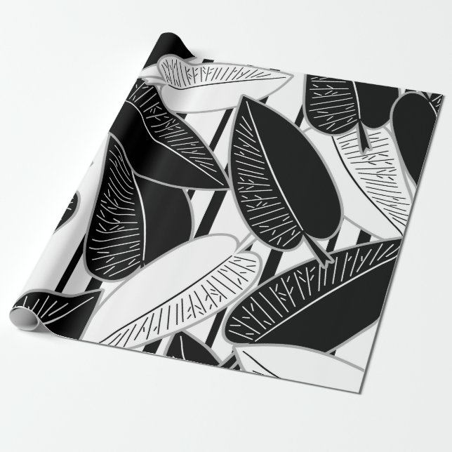 Moderne schwarze Fikus-Blätter abstrakt gestreift  Geschenkpapier (Ungerollt)