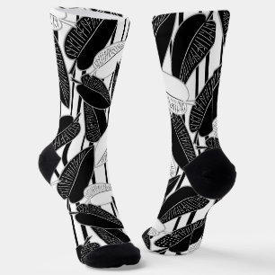 Moderne schwarze Fikus-Blätter abstrakt gestreift Socken