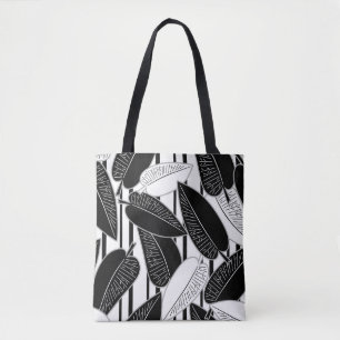 Moderne schwarze Fikus-Blätter abstrakt gestreift  Tasche