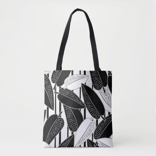 Moderne schwarze Fikus-Blätter abstrakt gestreift  Tasche (Vorderseite)