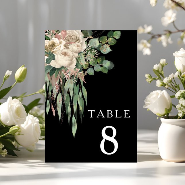 Moderne Schwarze Flora Hochzeit Tischnummer (Modern Black Floral Wedding Table Number)