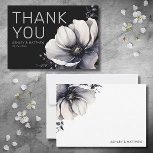Moderne schwarze florale Hochzeit Dankeskarte