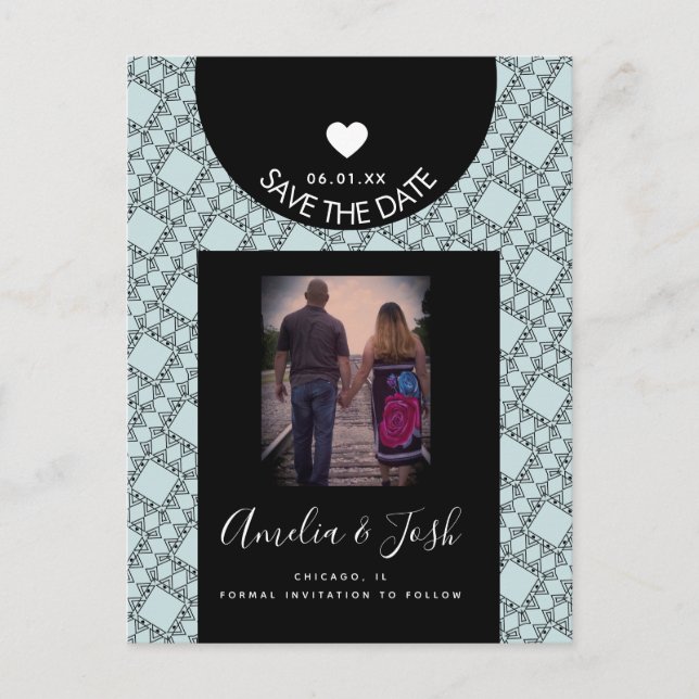 Moderne schwarze Formen Muster Save the Date Postc Postkarte (Vorderseite)