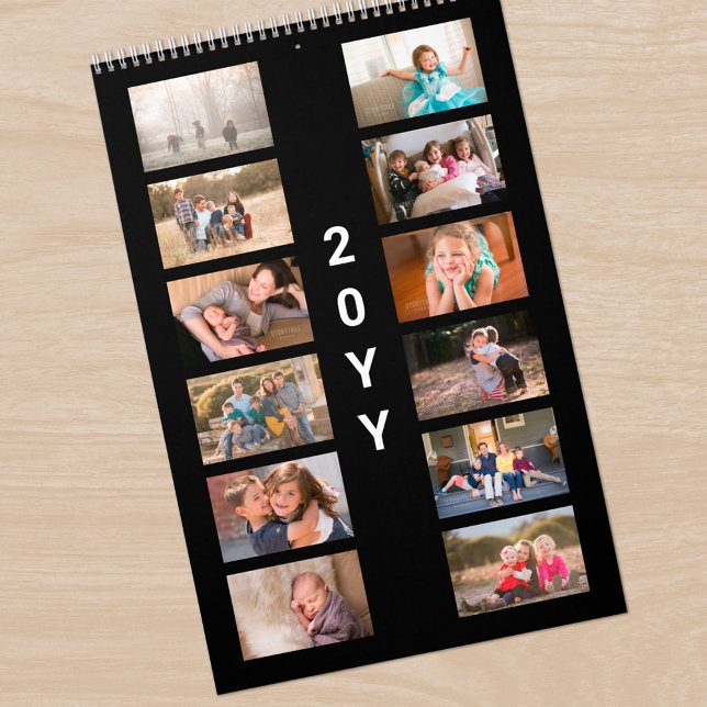 Moderne schwarze Fotoccover Kalender (Modern Photo Black Cover Calendar, front cover)