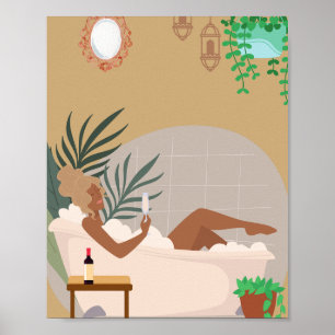 Moderne schwarze Frau im Badezimmer Poster