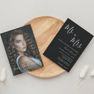 Moderne Schwarze Frau mit Foto Brautparty Einladung