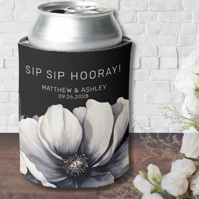 Moderne Schwarze Gastgeschenk Hochzeit Dosenkühler (Modern Black Floral Wedding Favor Can Cooler)